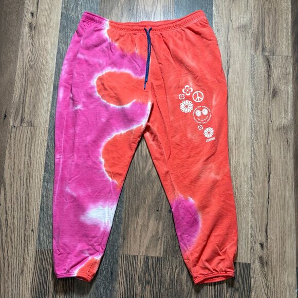 Zumba All You Need Is Love Tie-Dye Sweatpants Women's Size XXL Orange & Pink EUC - Picture 1 of 6